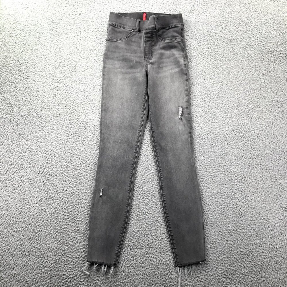 SPANX Womens Size XS Gray Distressed Raw Hem Mid Rise Skinny Ankle Jegging Jeans